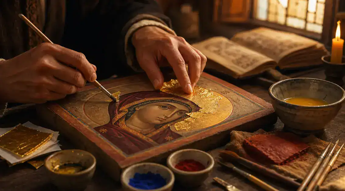 Materials and technique: gold leaf, egg tempera, and gilding rituals