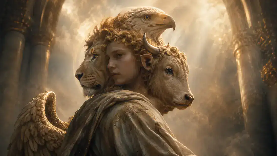 The four faces explained: man, lion, ox, and eagle