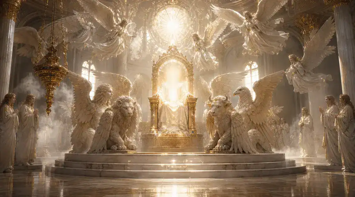 Relação com serafins, tronos e a liturgia celestial