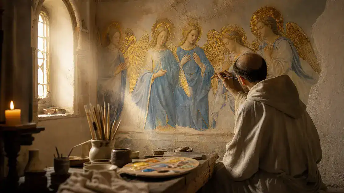 Como os anjos aparecem na iconografia do pintor